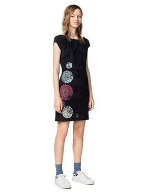 DESIGUAL Crhystel Embroidered Floral Velvet Mini Dress Size M Art to Wear